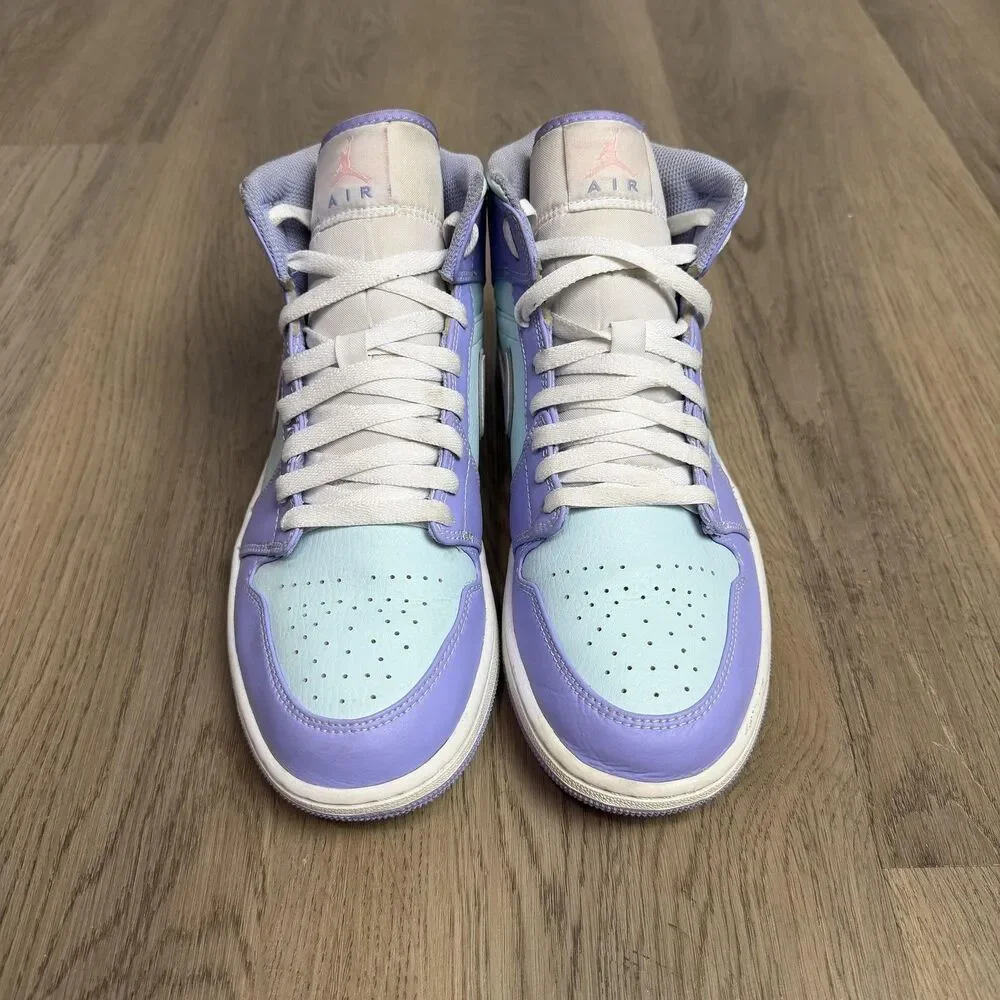 Jordan 1 Mid Shoes Mens Size 9.5 Purple Mint Colorblock Basketball 554724-500
